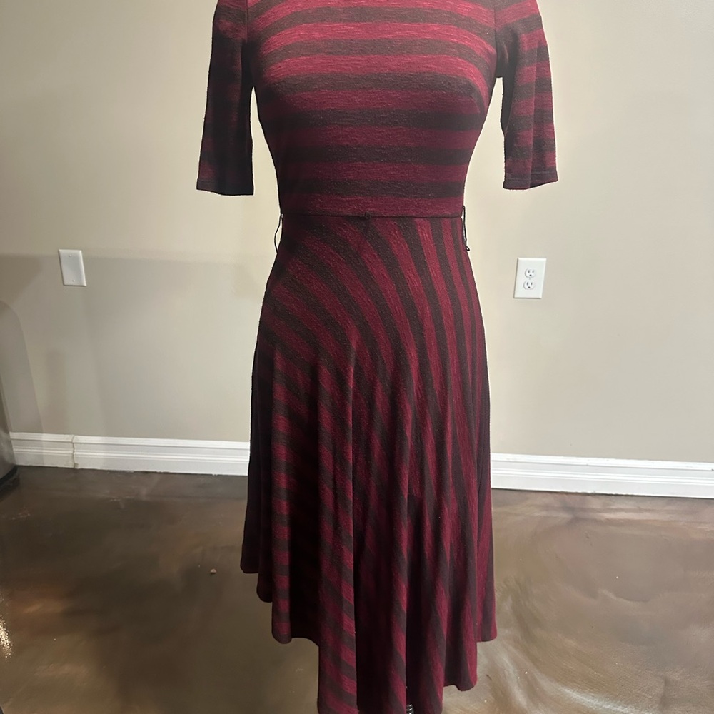 Roz & Ali Burgundy and Black Striped Midi Dress